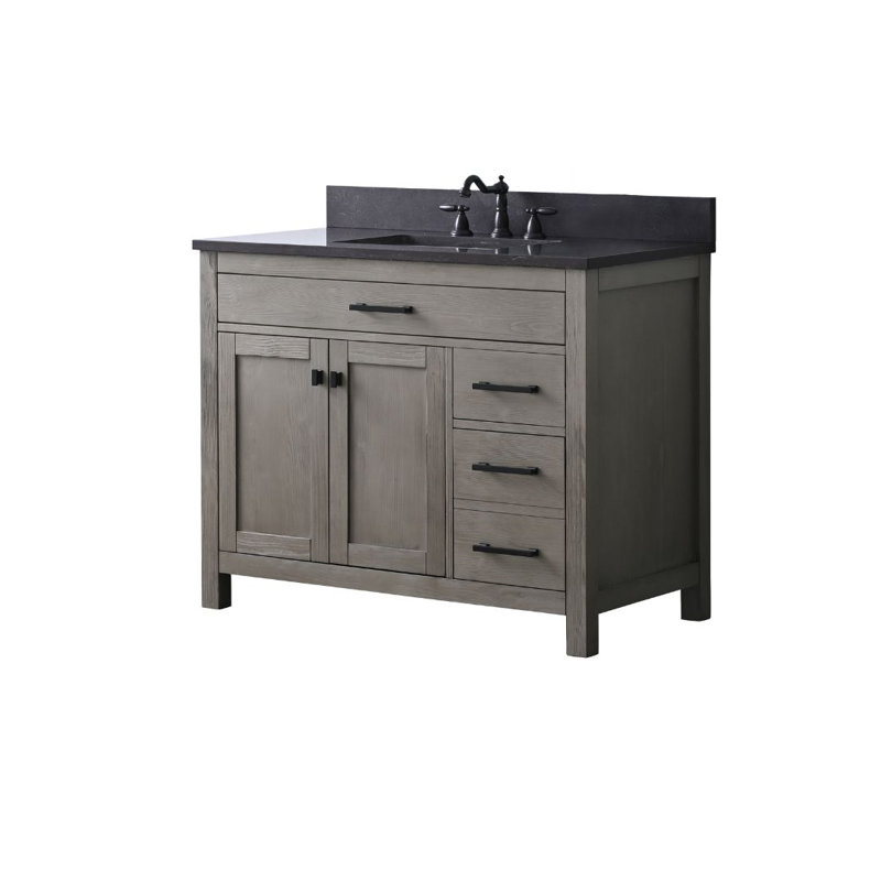 Ensemble de meuble-lavabo simple 42 po Ajiya, Gris texturé / noir mat, Calcaire bleu