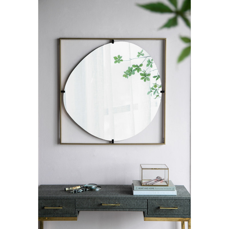 Miroir coquelicot en métal doré 32 x 1 x 32 po