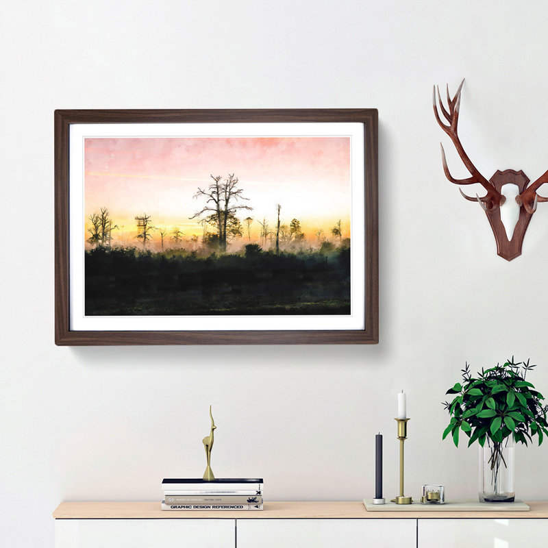 Fog over Woodland - Picture Frame Graphic Art Print, Walnut Framed, 62cm H x 87cm W x 2cm D