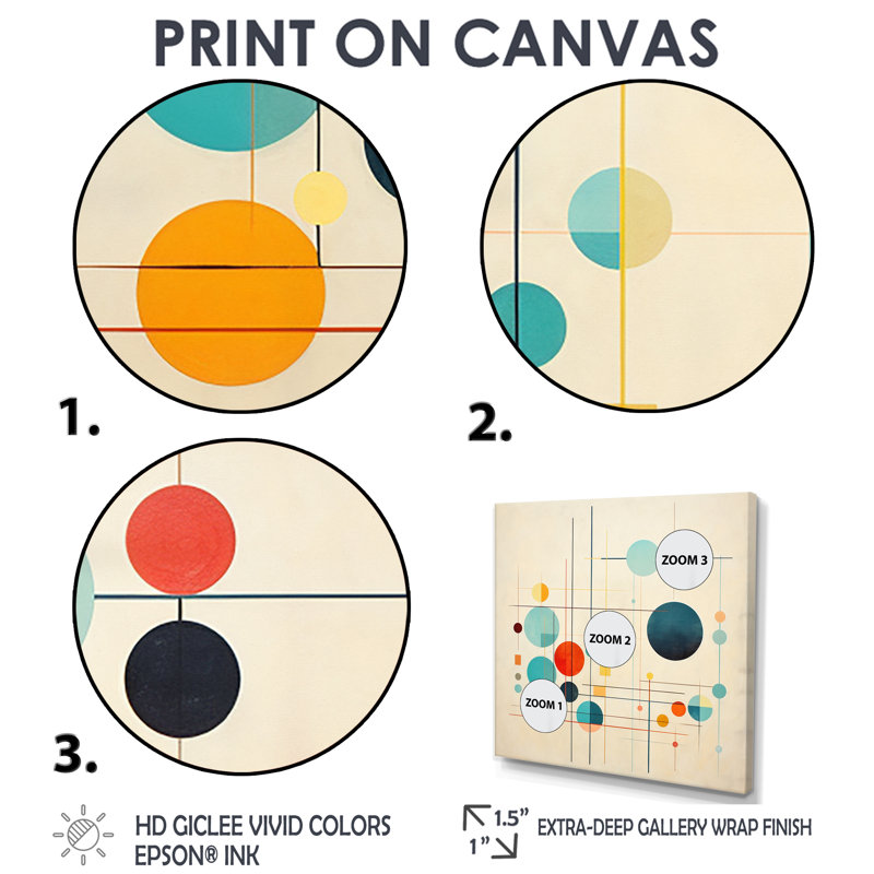 Syncronicities Midcentury Elegant Retro Art - Abstract Midcentury, reproduction d'art sur toile, H 16 po x l 16 po x P 1 po