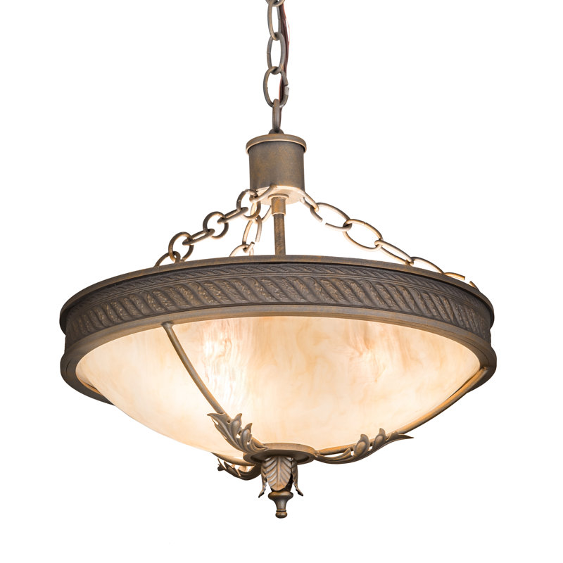 French Bronze 3-Light Globe Pendant with Glass Shade