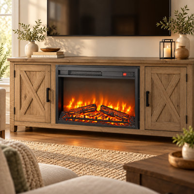 26 in Ultra-Thin Electric Fireplace Insert with Log Set, Remote and Timer