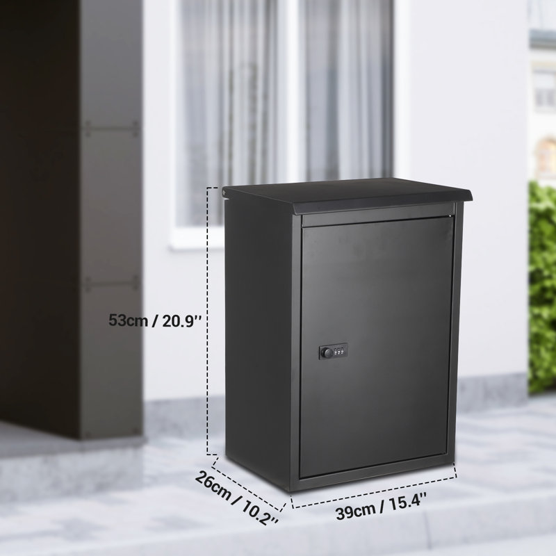 Black Galvanized Steel Lockable Wall Mounted Parcel Drop Box