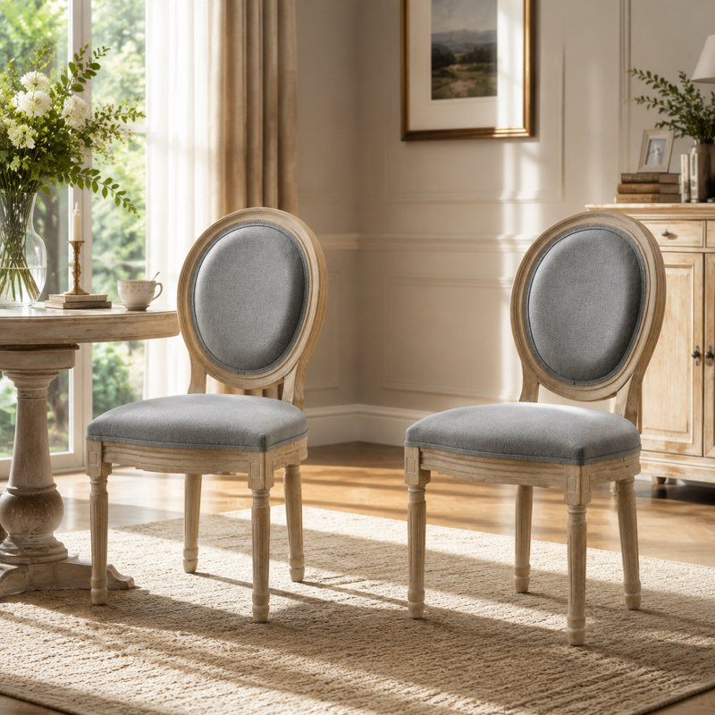 Chaise de salle à manger rembourrée à dossier ovale French Provincial, Gris