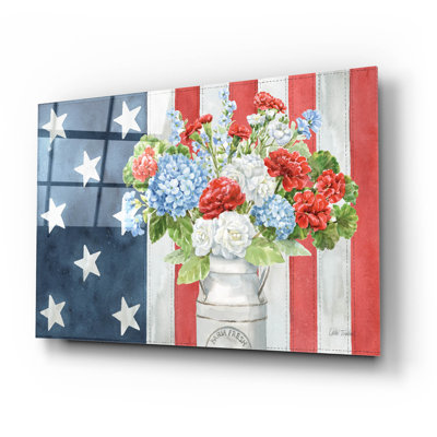 Art mural en verre épique «Red White and Blue Floral 5» par Leslie Trimbach