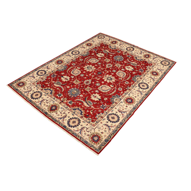 Oriental Handmade Hand-Knotted Rectangle 8'3" x 9'7" Wool Area Rug in Red