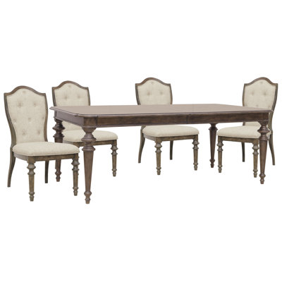 Extendable Leg Dining Table with 4 Upholstered Side Chairs