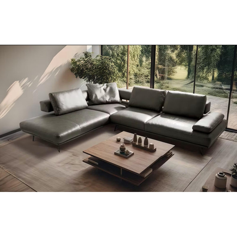 Trumansburg Power Reclining Corner Sofa in Genuine Leather, Left Hand Facing, Grey