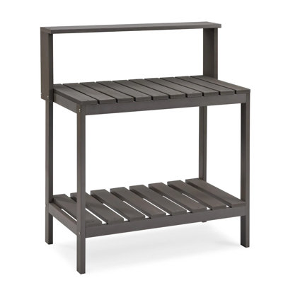 Outdoor Potting Bench, Stable Garden Table with Storage Shelves, All-Weather Patio Work Station,Moisture Resistant and Weather resistant,Grey