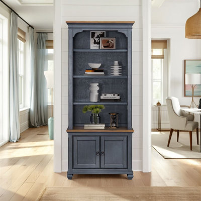 Americana 84 Inch Universal Pier Bookcase, No Assembly Required, Corduroy Blue Finish for Elegant Storage