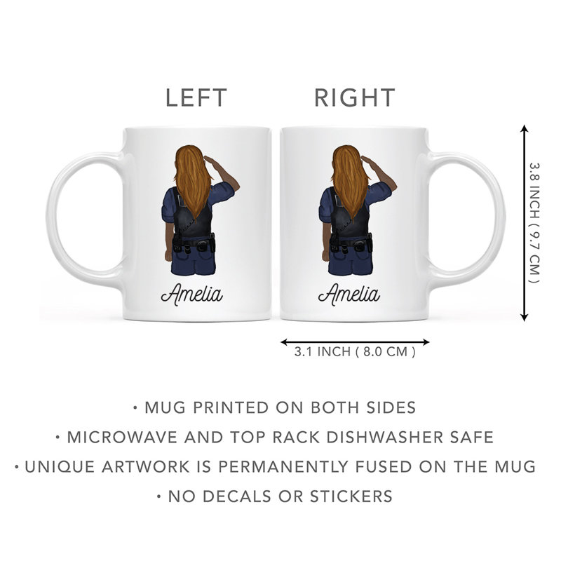 Tasse à café personnalisée, Brun / femme, agent de police 1, Oui