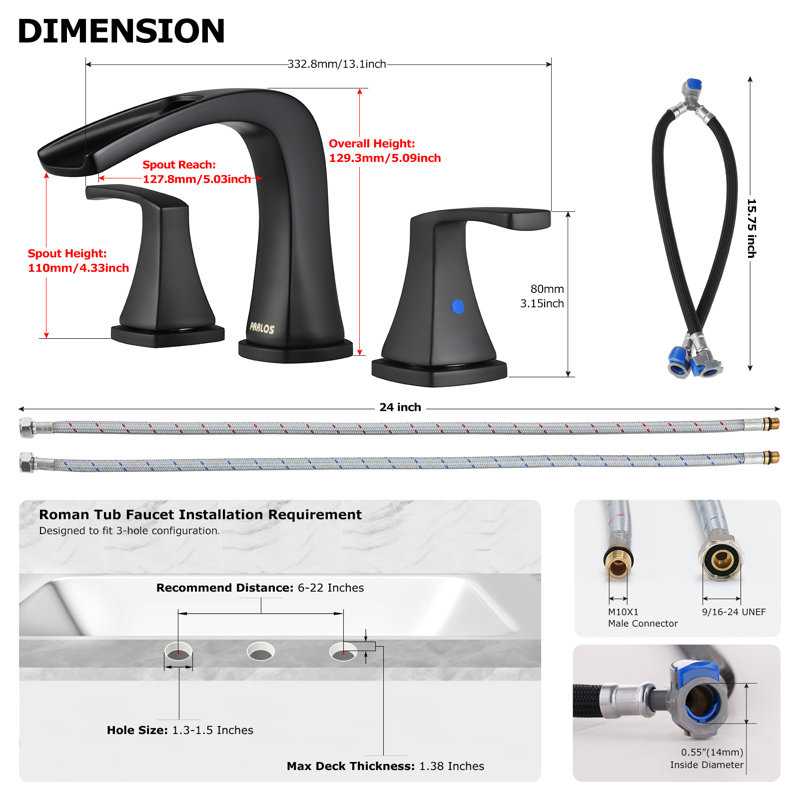 Doris 2-Handle Widespread Roman Tub Faucet, Matte Black
