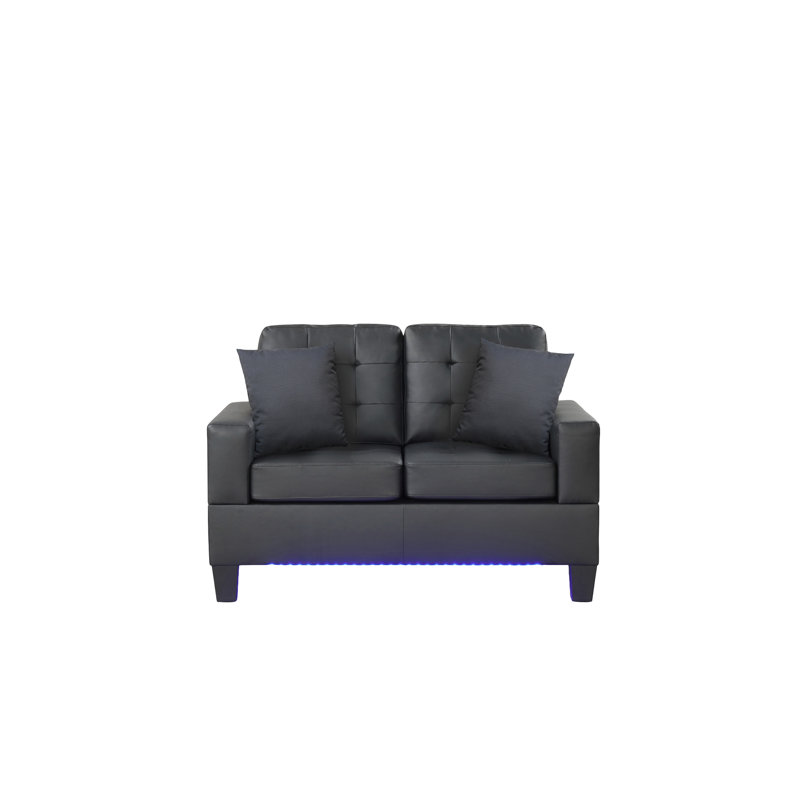 Causeuse en tissu en PVC noir l 55,5 po avec lumières DEL Gemma