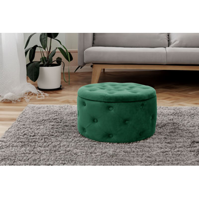 Adysen 55cm Wide Velvet Tufted Circle Pouf Ottoman with Storage