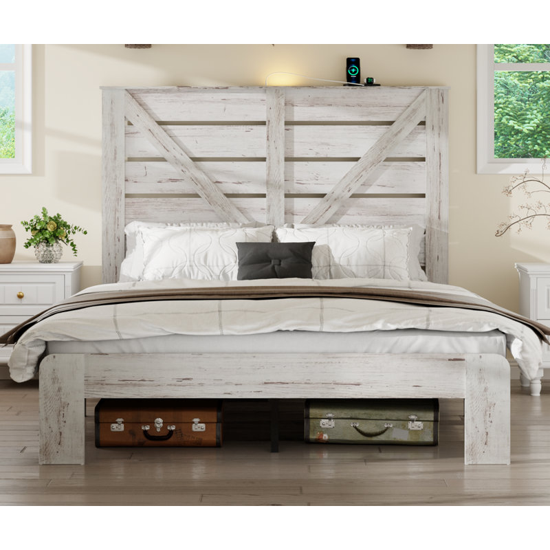 Wood Platform Bed Frame,Queen Bed Frame Headboard, Queen
