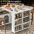 White Kitchen Island With Power Outlets, Open Shelves, Versatile Use Modern 3 Shelves - Extended Tabletop, Led Lights, Fluted Glass Door, Storage Cabinet,-419474702