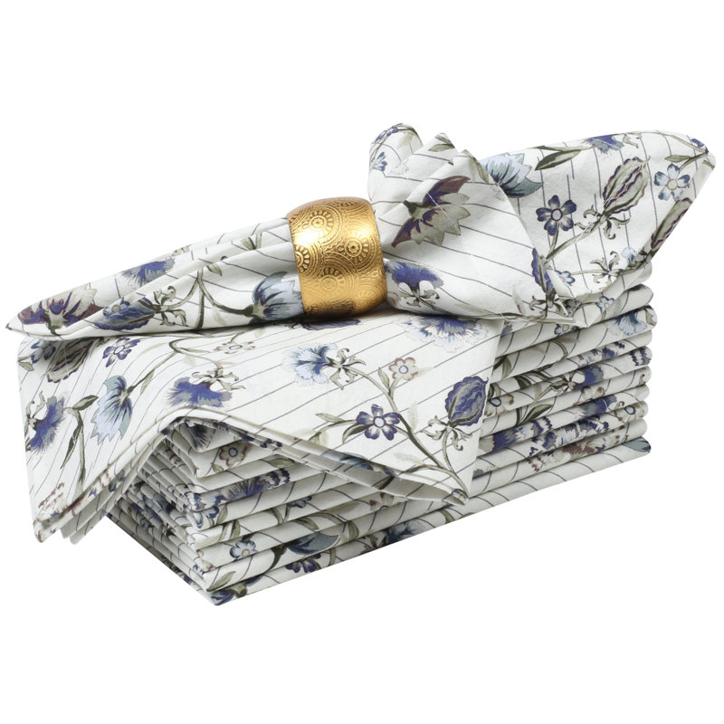 Serviette de table imprimée en tissu 18 x 18 pouces, pour table décorative avec motif floral rayé pliable de 1 po