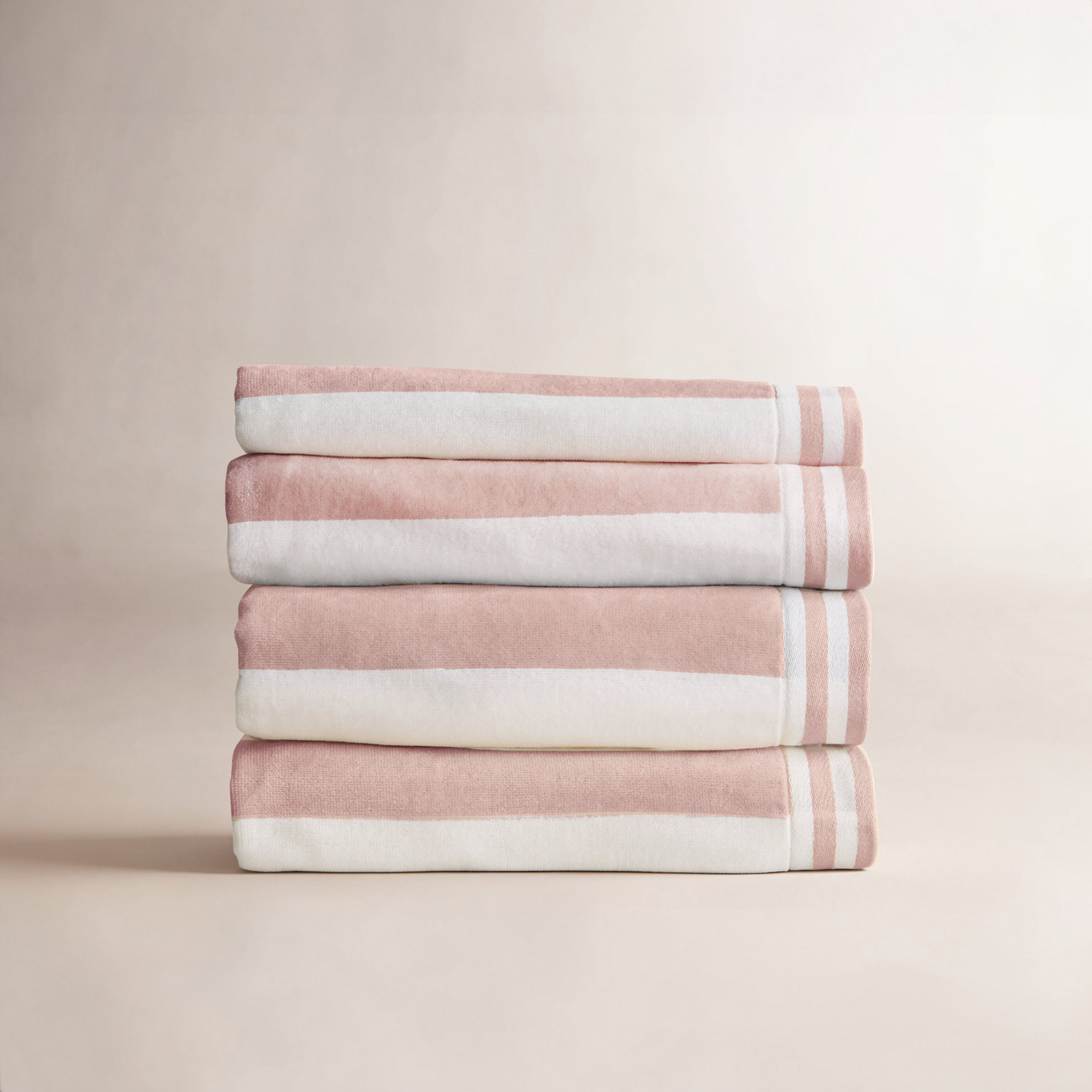 4-Piece Cotton Beach Towel Set, Dusty Rose / White