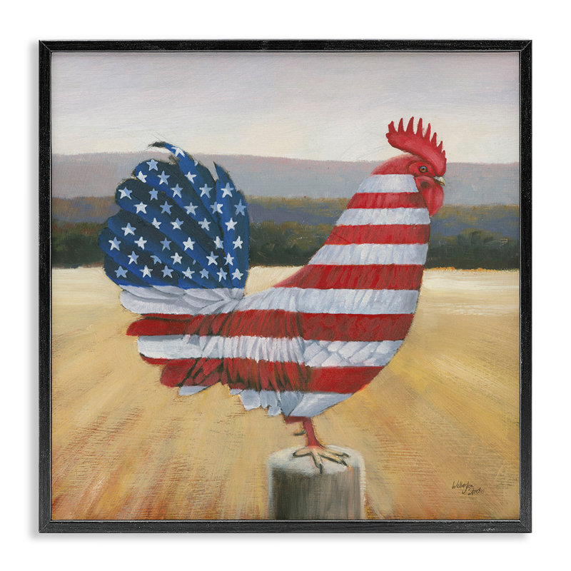 «American Flag Rooster», art de la giclée encadrée par Wellington Studio, Giclée encadrée noir minuit, H 12 po x l 12 po