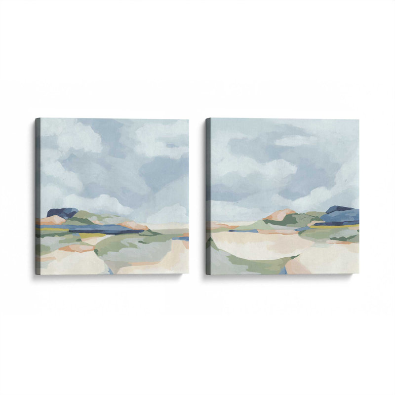 Ensemble de 2 impressions sur toile Serene Seaside Pastels, Cadre flottant noir satiné, 12" H x 24" W x 1.75" D