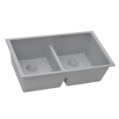 Ruvati 33 x 19 inch Granite Composite Quartz Undermount Low Divide Double Bowl Kitchen Sink