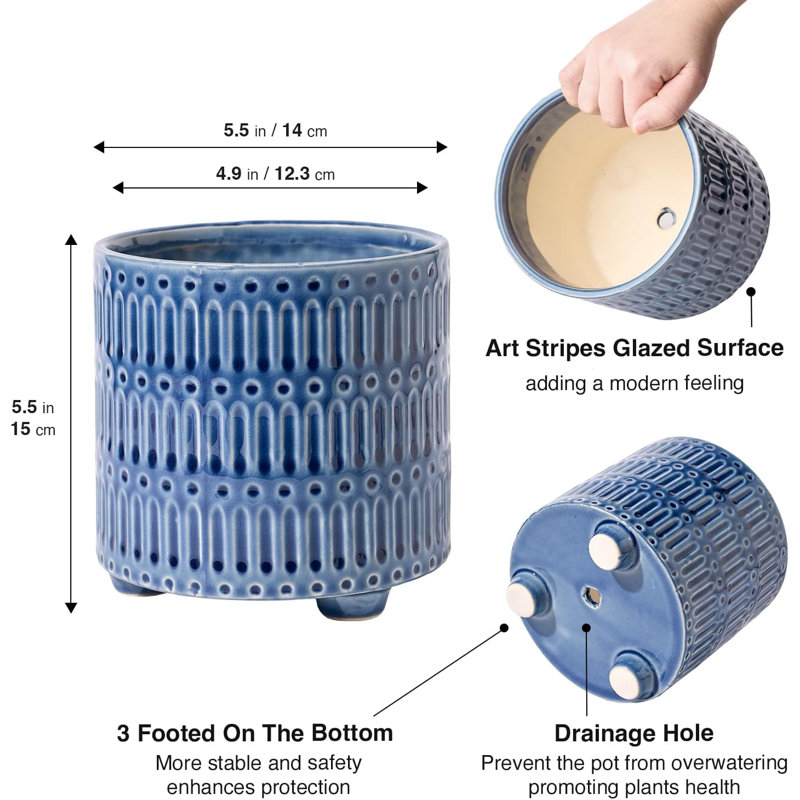 Jardinière en céramique bleue 5 "avec drainage