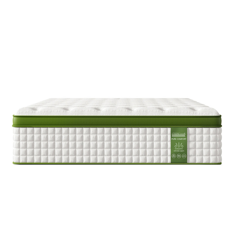 Très grand matelas hybride Bedstory de 12 pouces dans une boîte avec mousse viscoélastique imprégnée de gel et housse respirante verte