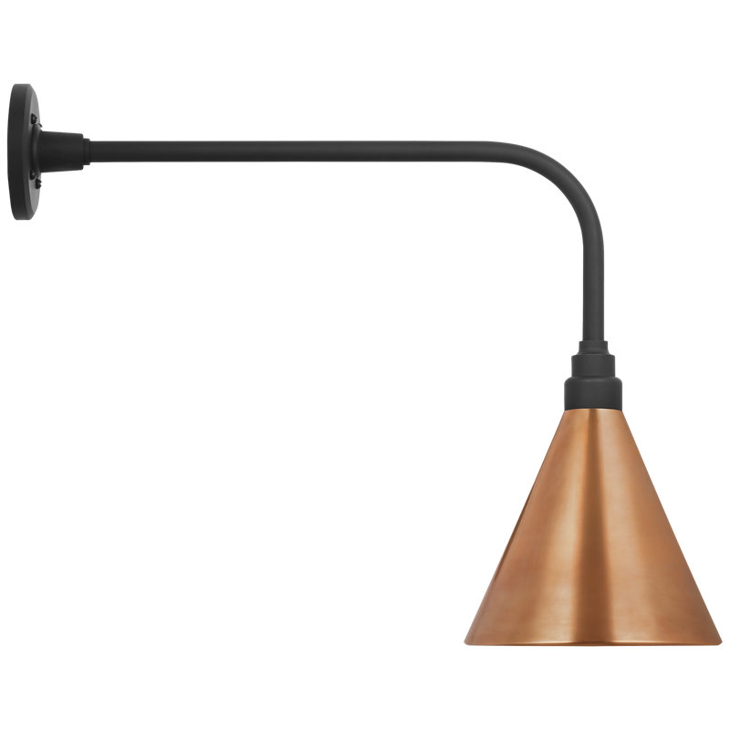 Thomas O'Brien, "Academy 20" Rex Barn Light in Matte Black with 12.5" Soft Copper Conical Savannah Shade, Soft Copper