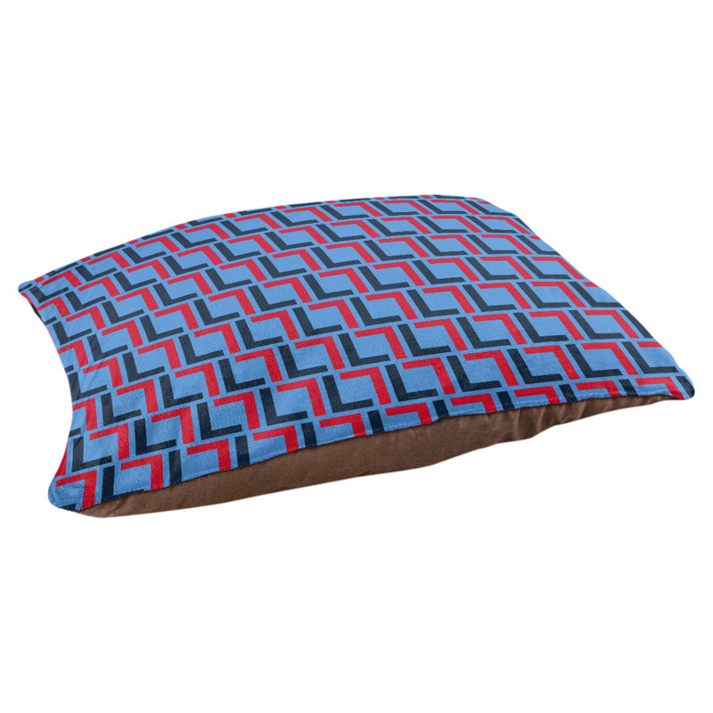 Coussin pour chien Bonheur, Large  (30'' W x 40'' D x 5'' H), Bleu / bleu marine / rouge
