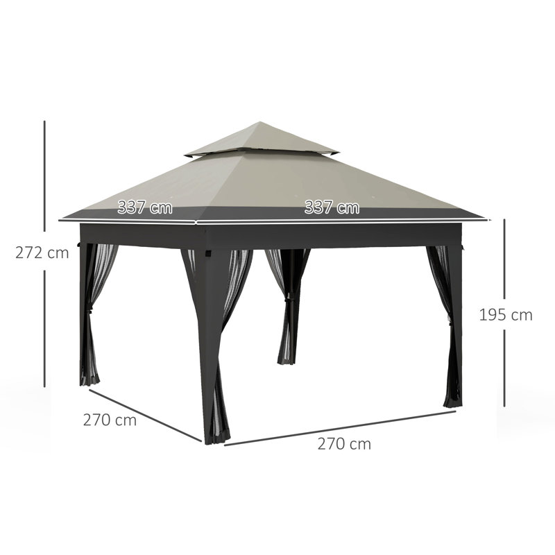 3m x 3m Steel Patio Gazebo, Grey