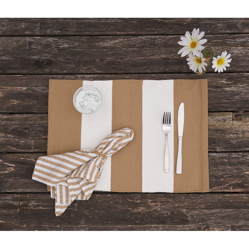 Seersucker Khaki Napkin S/6, Beige