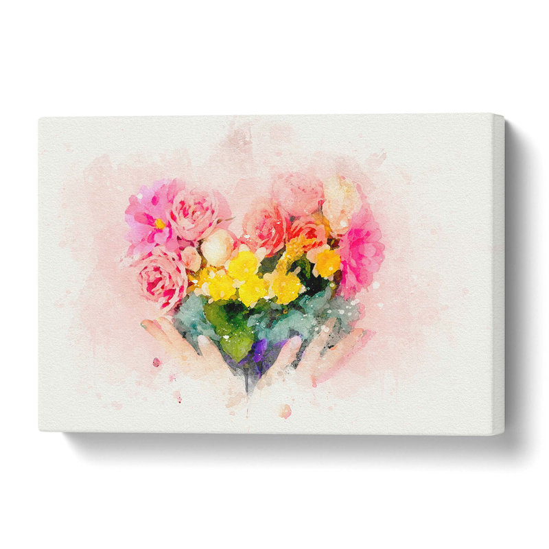 Floral Love Heart in Pink in Abstract - Wrapped Canvas, 35.6 cm H x 50.8 cm W
