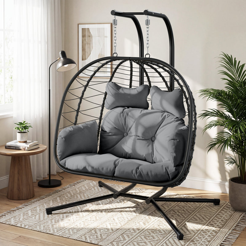 Chousein Egg Chair with Stand for 2 Person, Black/Gray