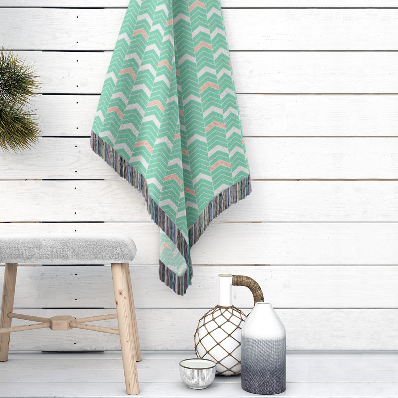 Couverture en coton tissé Rhonda, l 50 po x L 60 po, Vert / Orange