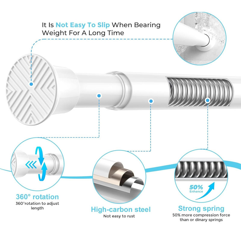 Tringle à rideaux à tension White Spring, réglable 32-76 po sans perçage, Blanc