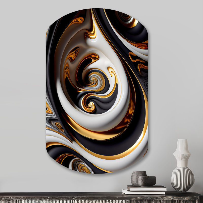 Gold And Black Stained Glass Spiral IV - Abstract Spirals Cylinder Shape Irregular Metal Wall Decor, 31" H x 19" W x 1" D