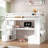 Full Size Loft Bed With Desk And Shelves, Two Built-In Drawers, Storage Staircase