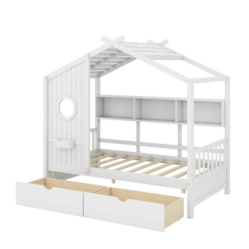 Lit en bois avec tiroirs, Lit simple, Blanc