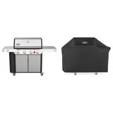 Genesis Weber 4 - Burner Free Standing 48000 BTU Gas Grill with Side Burner and Cabinet 2 Piece Set