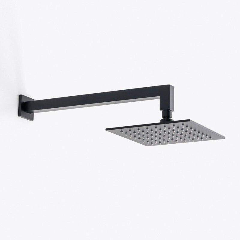 Devon Complete Square Shower Head - Wall Mount - 8" Brass/Matt Black, Matt Black