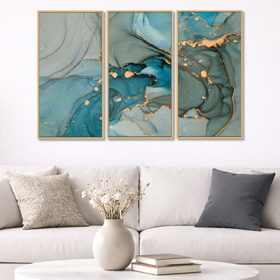 " Turquoise Gold Infused Marble " 3 - Pieces
