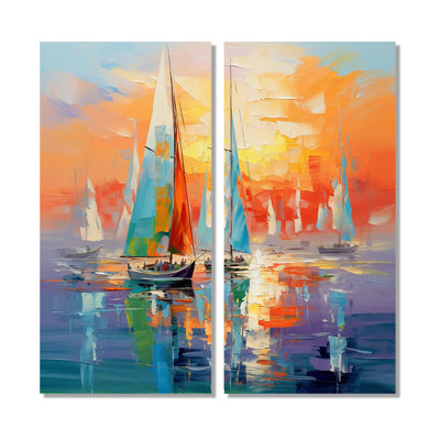 Sailboat Abstract Coastal Symphony II - Large Boat Sailing Wall Art