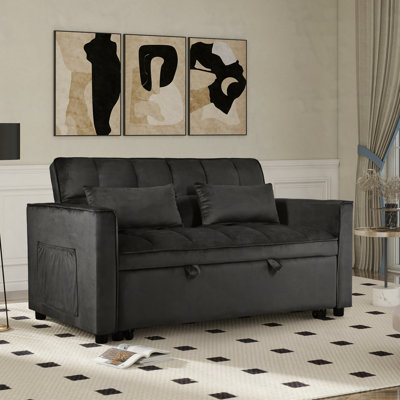 Canapé-lit convertible, canapé-lit escamotable 3-en-1 avec dossier inclinable et coussins, canapé-lit, fauteuil convertible, canapé-lit double pour salon, maison ou bureau