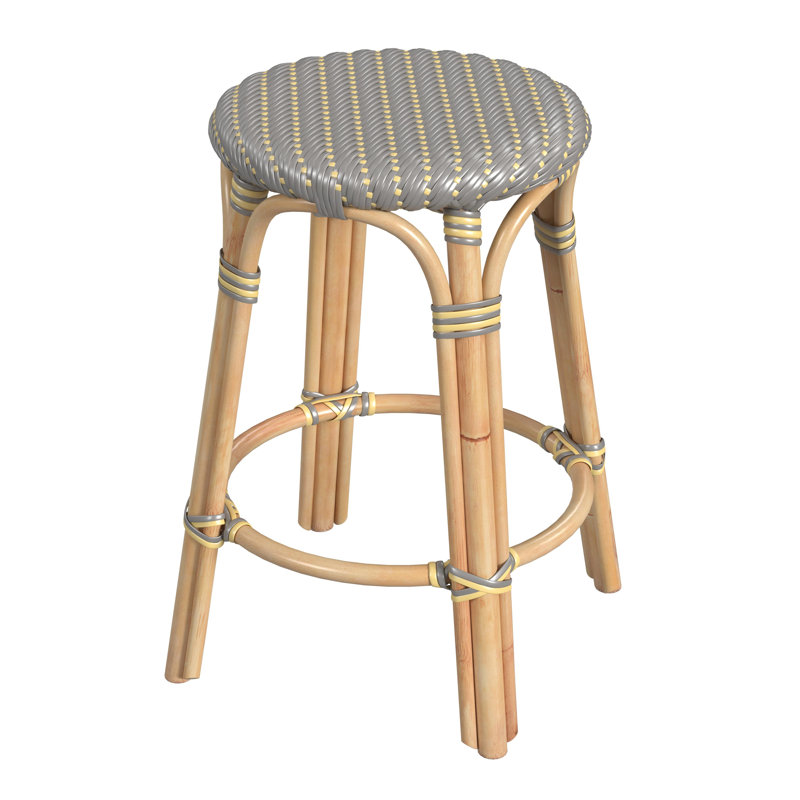 Tobias Rattan Bar Stool & Counter Stool, Gray/Yellow Dot, Counter Stool (24" Seat Height)