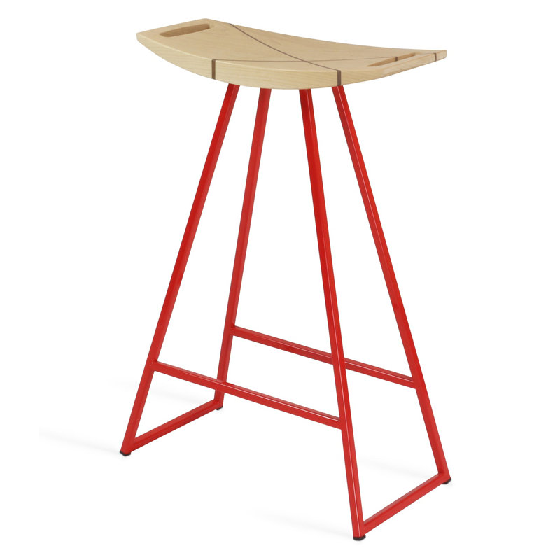 Robert Counter Stool with Metal Frame, Maple, Red, Counter Stool (24" Seat Height)