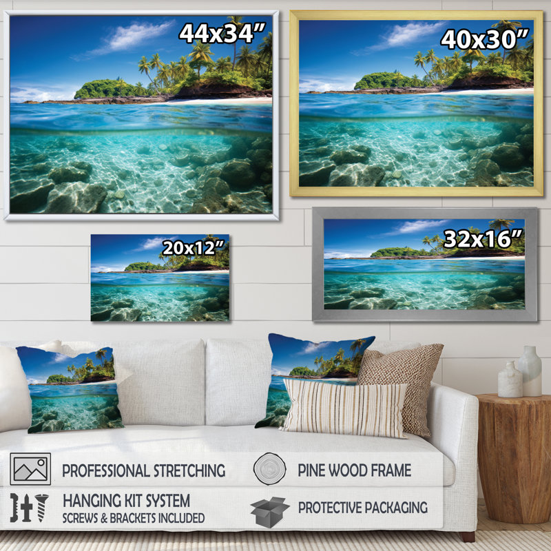 «Scenic Island Paradise II», reproduction d'art sur toile, 34" H x 44" W, Cadre flottant noir