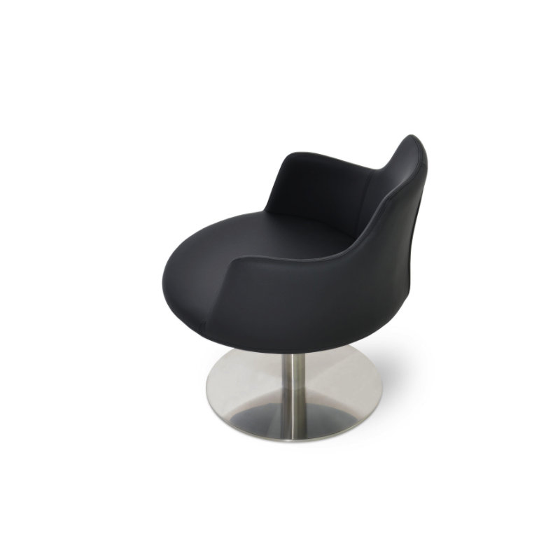 Dervish 18.5'' H Wool Upholstered Metal Armchair, Stainless Steel Polished, Black Faux Leather