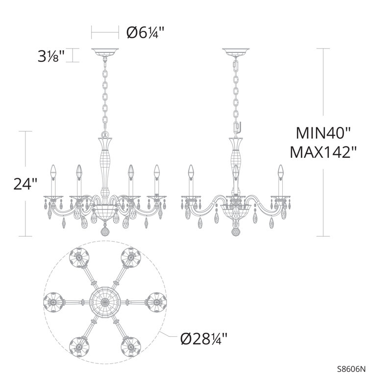 San Marco 6 - Light Chandelier, French Gold