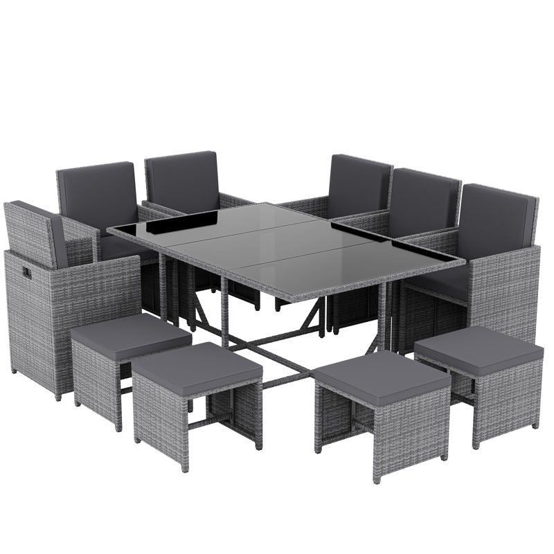 Exia 10 Seater Dining Set with Cushions, UKFR Certified, Grey