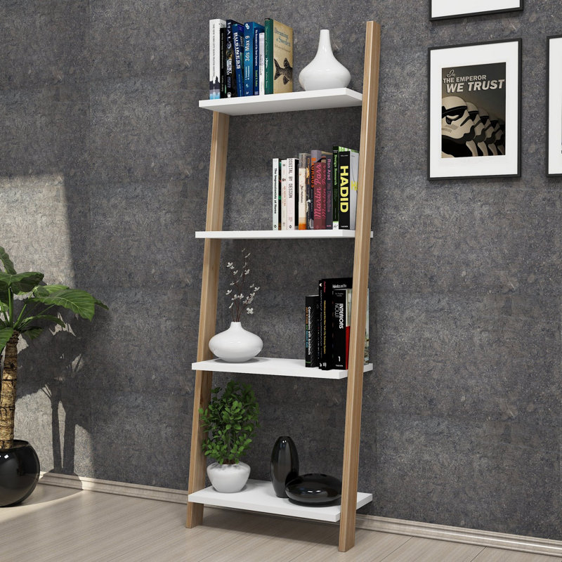 Modern Scandinavian Bookshelf with Numerous Shelves, White & Sapphire Color, 19.3 x 66.9 x 9.8 inches | 100% Melamine Coated Particle Board, Thickness: 0.7 inches | Wall-Mountable Design for Additional Storage & Style